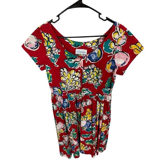 Periwinkle Women's 14 Red Fit & Flare Maxi Floral Dress Short Sleeve Button Top - Picture 4 of 5